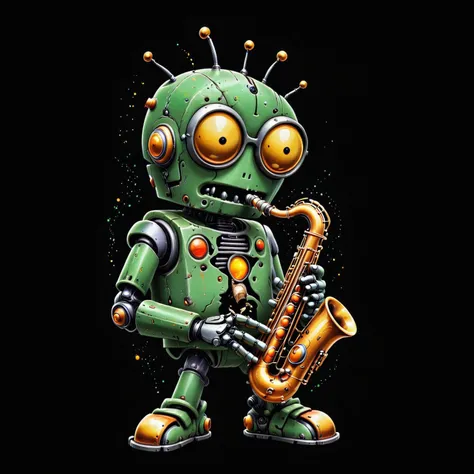 <lora:metal_tee_sdxl>,metal_tee,vector digital illustration,(black background:1.5),<lora:MinTattooXL-000034>,drawing of a minimalist tattoo,<lora:Robopop:0.8>,robopop,robot,playing musical instrument,playing Saxophone,, (masterpiece, best quality, high quality, highres, ultra-detailed),