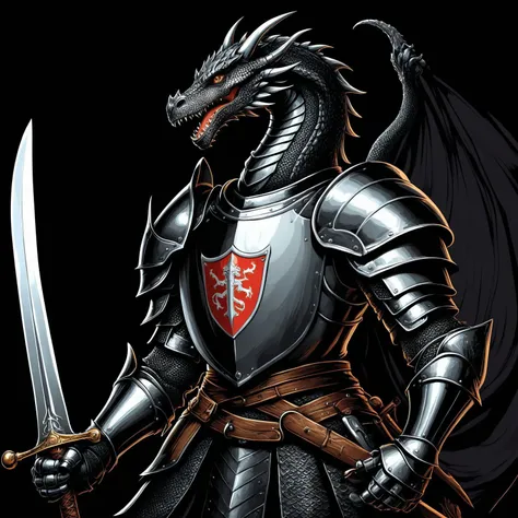 <lora:metal_tee_sdxl:0.8>,metal_tee,vector digital illustration,(black background:1.5),a knight ridding a dragon,holding sword and shield,, (masterpiece, best quality, high quality, highres, ultra-detailed),