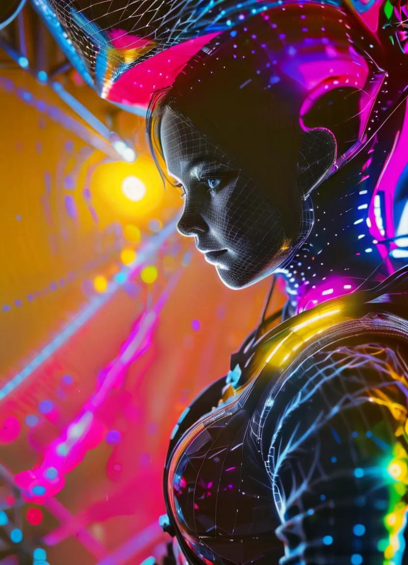 Vibrant Rim Light, Volumetric Lighting, (centered:1.1) (full body shot:1.2) <lora:dataviz_style_xl_v1:1.2> black and white dataviz style, black and white network data visualization in the shape of woman wearing skinny space suit on spaceship of space station in the space, beautiful eyes <lora:CarbonFIberXLv1:0.7> carbonfiber <lora:GigerRainbowXL:0.6> g1h3r , subsurface scattering, Photorealistic, Hyperrealistic, analog style, realistic, film photography, soft lighting, heavy shadow, light depth, dramatic atmospheric lighting, Volumetric Lighting, bright rim light, high contrast, bold edge light