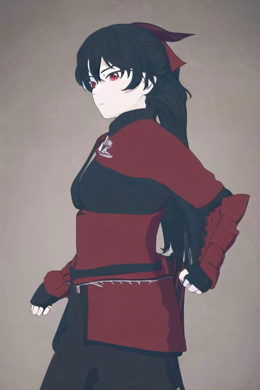 illustration,
almost nude,
teasing,
bent over,
slender person,
raven branwen,
long hair,
black hair,
short ponytail,
hair ribbon,
medium breasts,
ribbon,
red eyes,
combat suit,
leotard,
fingerless gloves,
blue black brown colors,
black background:1.1,
dark mist,
standing,
looking straight at viewer,
dynamic light, ultra detail,
extremely detailed CG, full detail,
8k best quality, realistic, 8k,
micro intricate, masterpiece,