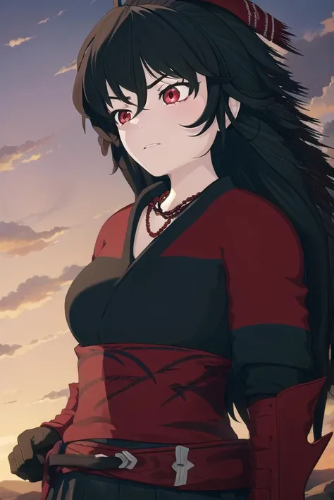 ravenbranwen, <lyco:ravenbranwen-lyco-nochekaiser:1>,
raven branwen, long hair, black hair, ponytail, hair ribbon, ribbon, (red eyes:1.2), ahoge,
BREAK thighhighs, japanese clothes, black thighhighs, fingerless gloves, armor, necklace, skirt, black skirt,
BREAK outdoors, nature, forest, night, sky, moon,
BREAK looking at viewer, (cowboy shot:1.5),
BREAK <lyco:GoodHands-beta2:1>, (masterpiece:1.2), best quality, high resolution, unity 8k wallpaper, (illustration:0.8), (beautiful detailed eyes:1.6), extremely detailed face, perfect lighting, extremely detailed CG, (perfect hands, perfect anatomy),