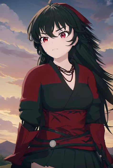 ravenbranwen, <lyco:ravenbranwen-lyco-nochekaiser:1>,
raven branwen, long hair, black hair, ponytail, hair ribbon, ribbon, (red eyes:1.2), ahoge,
BREAK thighhighs, japanese clothes, black thighhighs, fingerless gloves, armor, necklace, skirt, black skirt,
BREAK outdoors, nature, forest, night, sky, moon,
BREAK looking at viewer, (cowboy shot:1.5),
BREAK <lyco:GoodHands-beta2:1>, (masterpiece:1.2), best quality, high resolution, unity 8k wallpaper, (illustration:0.8), (beautiful detailed eyes:1.6), extremely detailed face, perfect lighting, extremely detailed CG, (perfect hands, perfect anatomy),