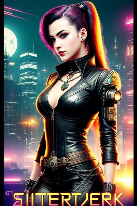 vintage poster of a cyberpunk girl, steampunk style, (intricate details), pinterest, [deformed, bad anatomy, disfigured, poorly drawn face, mutation, mutated, extra limb, ugly, disgusting, poorly drawn hands, missing limb, floating limbs, disconnected limbs, malformed hands, blurry, (mutated hands and fingers)++++, watermark, watermarked, oversaturated, censored, distorted hands, amputation, missing hands, obese, doubled face, double hands, ((text))]