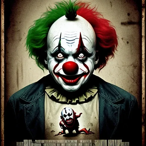 a horror movie poster featuring a clown/dinosaur hybrid