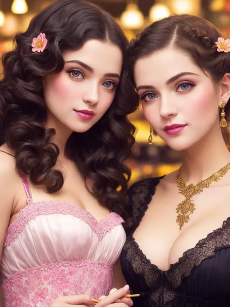 a professional photo of two women with lollipops, posing in a candy store, intimate, seductive pose, intricate details, (intricate++ eyes), sexy clothing, lace+, studio lighting, (detailed skin and hair texture)+++, highly contrasted, high-quality photo shot on iPhone [nude+, low quality, low resolution, bad quality, b&w, bad anatomy, bad photo, bad art, bad proportions, (mutated hands and fingers)+++, 3d, cartoon, illustration, art, (body hair)+, (leg hair+), anime, (facial hair)+, watermark, logo, clothes writing]