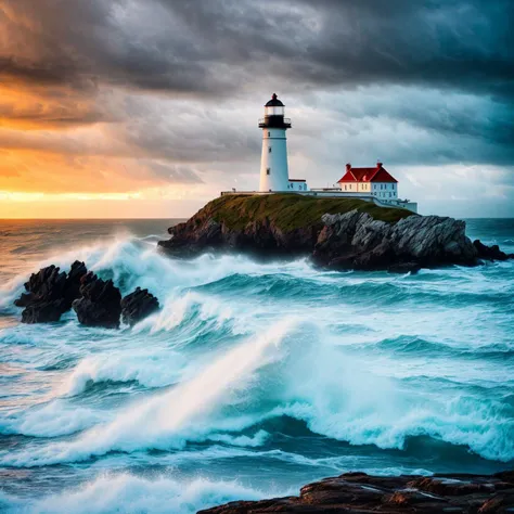 lighthouse near sea, waves striking rocks, realistic,daytime ,pirate ship,heavy raining, storm <lora:add_detail:1>, Cinematic photography, mood, cinematic light, compelling composition, storytelling elements, conveys emotion, mood, and narrative depth, creating visually striking images that feel like still frames from a film