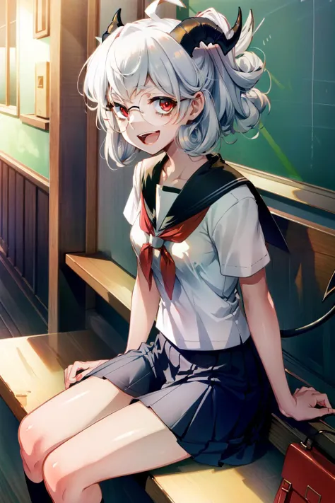The ultra-detailliert,masterpiece,Best Quality,NSFW,((1man with 1woman,Having sex)),Woman on top,Riding on top of a naked man,Hand down,a bed,mesugaki,School uniform,Silver-haired twin tails,Blue eyes,Beautiful eyes,blushed face,evil smile,Striped socks,Top image quality,Best Quality