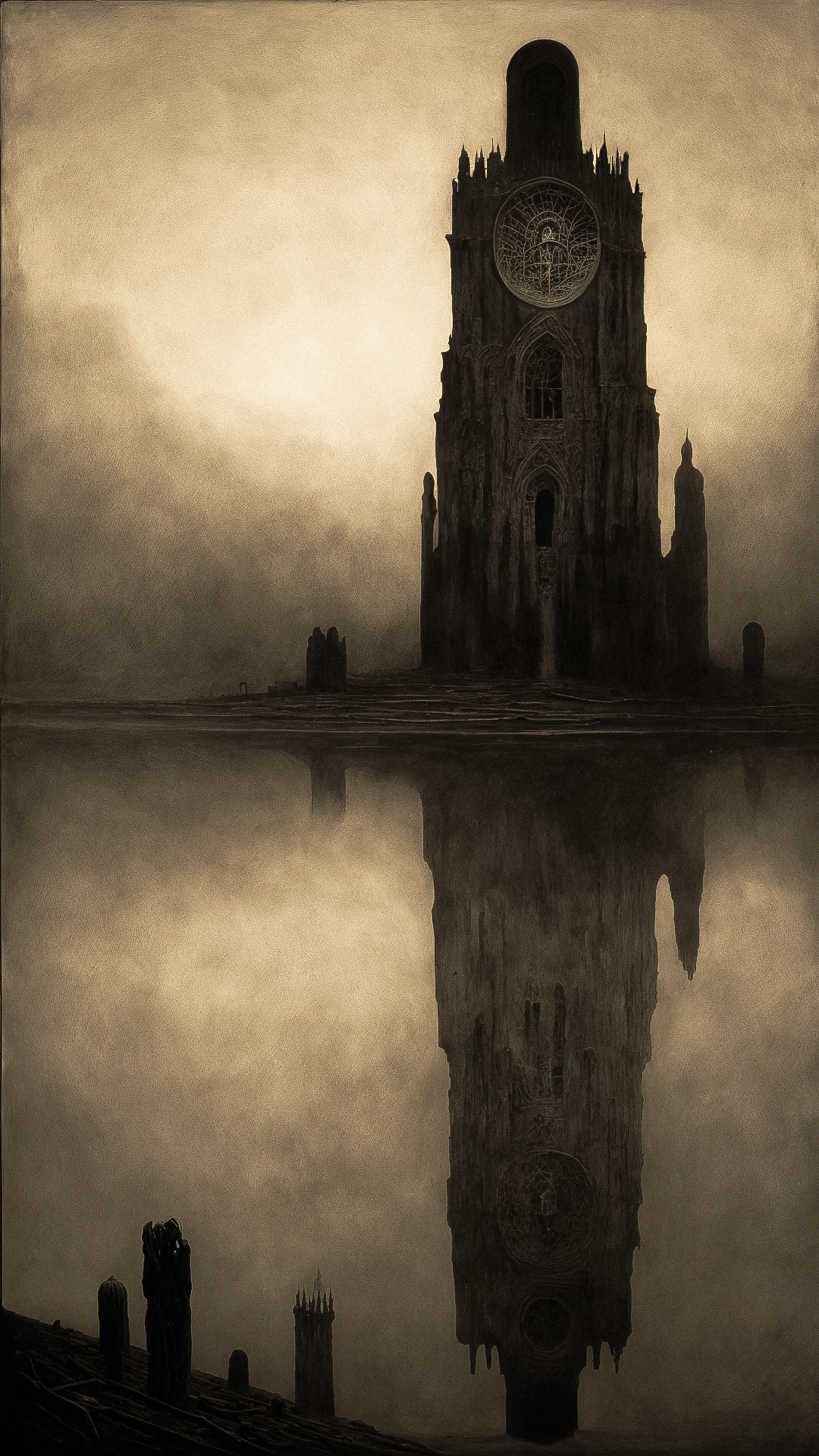 A solitary figure, looking back at a city swallowed by the desert, surreal and somber, by zdzislaw beksinski, Hurricane, , Fractured landscapes,Fog or mist,Snuffed out candles, Sinister,Haunting,Nightmarish, (Simultaneous contrast:1.1), (Symmetry:1.1), (Tenebrism:1.1), (Reflected light:1.2), Stone, Sphere, ultra detailed, intricate, oil on canvas, dry brush, (surrealism:1.1), (disturbing:1.1), <lora:by_zdzislaw_beksinski_finetuned:0.5>
