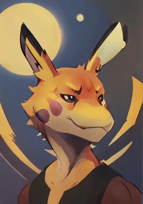 pokemon\(pikachu\), 1boy, solo,muscular, jar jar binks, Beautiful Art Style, looking at viewer, moon, lotus position, <lora:jarJarBinksGunganStar_v3:0.6>,<lora:n_StrongPikachu_v1:0.8>, anime minimalist, <lora:minimalistAnimeStyle_v10:0.8> ,portrait, <lora:luluSAvatarMIX_v10:1>