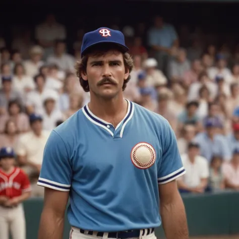 cinematic film still of <lora:1980's style:1>
In the 1980's a baseball player holding a bat in front of a crowd,shirt,1boy,hat,holding,short sleeves,male focus,solo focus,blurry,blurry background,facial hair,blue shirt,wristband,baseball cap,blue headwear,sportswear,realistic,baseball bat,crowd,baseball,baseball uniform,holding baseball bat , realistic,realism, detailed, perfection,perfect,filmic,retro,vintage,classic,different haircut,different look,different style,different people, 1980's style , 1980 style, shallow depth of field, vignette, highly detailed, high budget, bokeh, cinemascope, moody, epic, gorgeous, film grain, grainy
