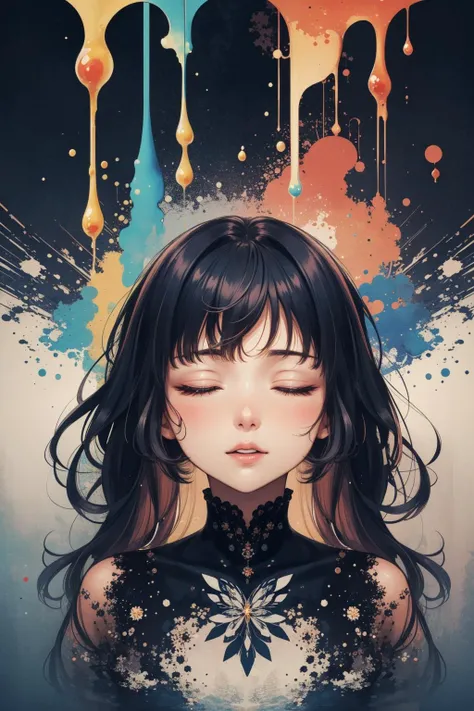 (masterpiece, best quality), 1girl, closed eyes, upper body, splashing, abstract, psychedelic