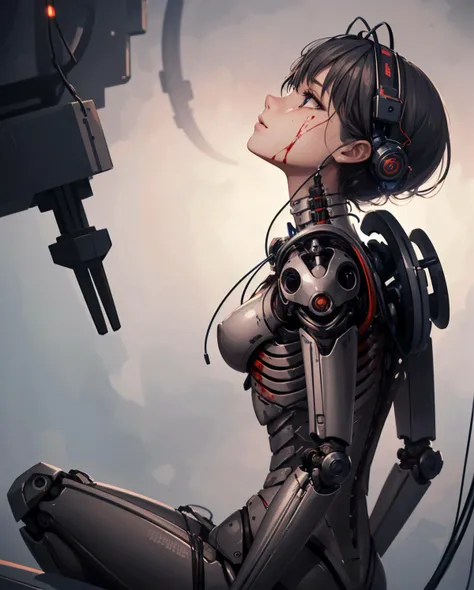 (((masterpiece))), (((best quality))), ((ultra-detailed)), (highly detailed CG illustration), ((an extremely delicate and beautiful)),(from side),cinematic light,((1mechanical girl)),solo,full body,(machine made joints:1.2),((machanical limbs)),(blood vessels connected to tubes),(mechanical vertebra attaching to back),((mechanical cervial attaching to neck)),(sitting),expressionless,(wires and cables attaching to neck:1.2),(wires and cables on head:1.2)(character focus),science fiction,extreme detailed,colorful,highest detailed