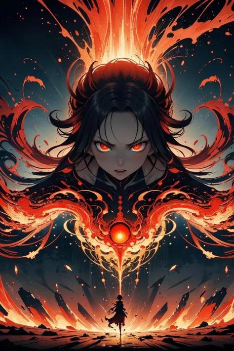 (masterpiece, best quality, hires, high resolution:1.2), extremely detailed, anime artwork, highres, intricate abstract, intricate artwork, abstract style, striking portrait, menacing, otherworldly demon, [bright:darkness:15], [fire:storm:25], swirling flames cascading from its body, fearsome power and ethereal presence, non-representational, colors and shapes, expression of feelings, imaginative, highly detailed, extremely high-resolution details, anime style, key visual, vibrant, studio anime, highly detailed