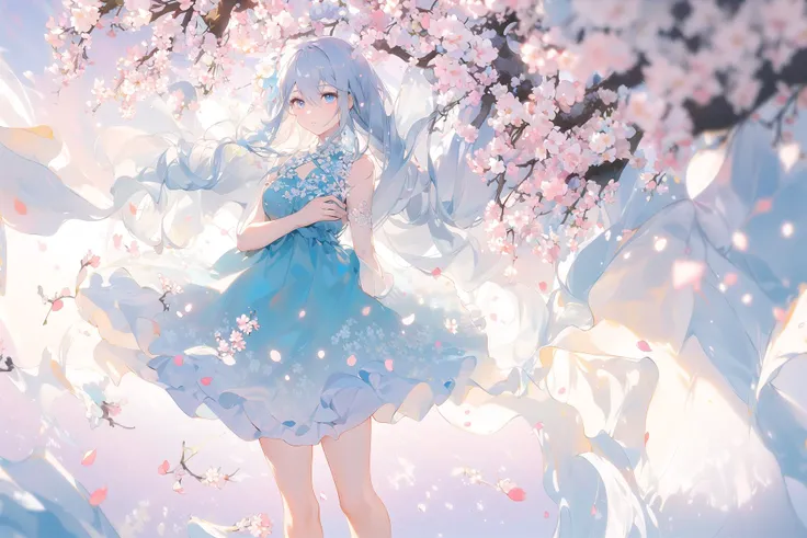 medium shot,(masterpiece, best quality),illustration,intricate details,colorful reflection,
1 young girl,(dewy blue eyes),white hair,(expressionless,glint),blank stare,solo,(medium breasts),bare legs,[hair between eyes],
spring,beautiful street,cherry blossoms,(colorful flowers,flower petals:1.15),sunlight,light, <lyco:GoodHands-beta2:1.0>