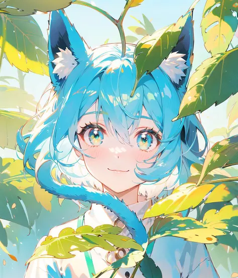 clpstyle,no humans,green eyes,cat,animal focus,leaf,blush,:3,animal,closed mouth,plant,foliage,outdoors,solo,looking at viewer,whiskers,sunlight,smile <lora:
