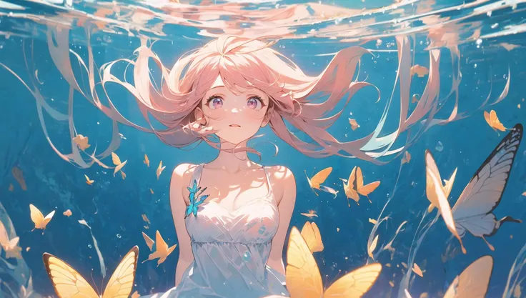 1girl,alone,single,solo,only one,one character,(((Personage as the main perspective))),(((character in the middle))),((masterpiece)),((best quality)),(ultra-detailed),(illustration),clear-cut margin,alphonse mucha,extremely detailed CG unity 8k wallpaper,((an extremely delicate and beautiful)),(dynamic angle),An enchanted forest at night illuminated by glowing mushrooms,((Tyndall effect)),(Fluorescent mushroom forests background),1girl,(arms behind back),(beautiful detailed eyes),cute pink eyes,golden pupil,detailed face,upper body,white dress,messy floating pink hair,disheveled hair,focus,(beautiful water),river,flying butterfly,sunlight,shine,chiaroscuro,ray_tracing,(painting),[[[[[[8 k artistic photography]]]]]],