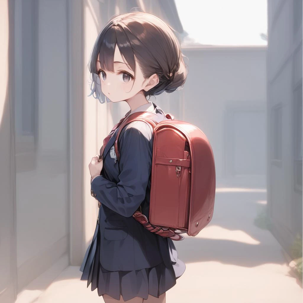 score_9, score_8_up, score_7_up, score_6_up, source anime,
1girl, haibara, walking, school blazer, skirt, randoseru, backpack, from side, looking at viewer, school,
<lora:sdxl2-flat2-512b:-1> <lora:randoseru_pony_v4:1>