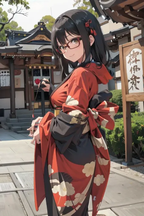 best quality, ultra-detailed, illustration,
1girl, solo, glasses, black hair, long hair, print kimono, red kimono, holding dragon, night, winter, snowing, snow, happy, smile, looking at viewer,
<lora:JAPAN_Scenery_Jinjya_SD15_V2:1> jinzya, komainu,