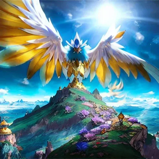 Wide shot of a effeff9 creature with shining scales descending from heaven, lifelike, super highly detailed, professional digital painting, artstation, concept art, Unreal Engine 5, HD quality, 8k resolution, beautiful, cinematic, art by artgerm and greg rutkowski and alphonse mucha and loish and WLOP