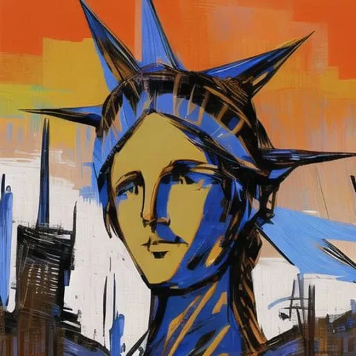 [statue of liberty:abstract background:0.5], expressionism, digital art, colorful background