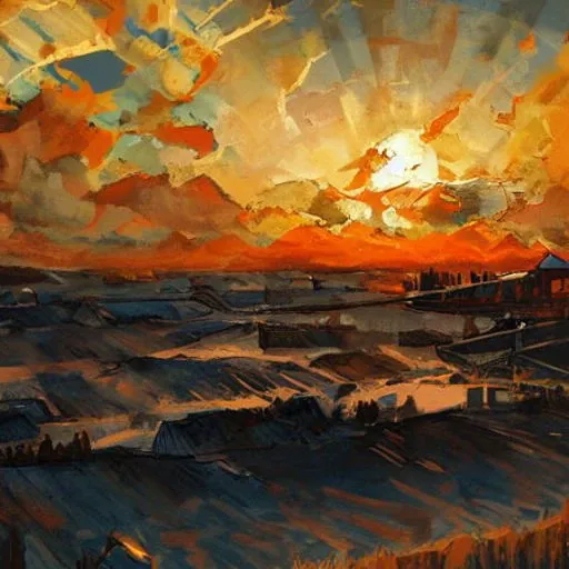 sunset,  expressionism, jaggy lines, vivid background, very detailed, trending on artstation