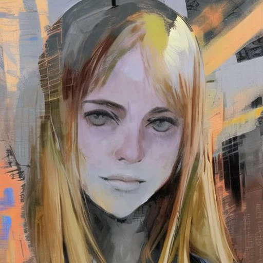 [gorgeous blonde girl:abstract background:0.5], expressionism, digital art, colorful background