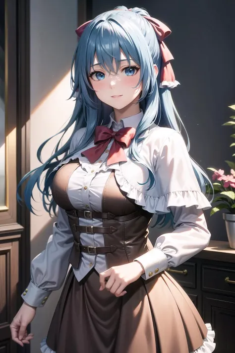 best quality, masterpiece, Ultra-high resolution, (Reality: 1.4), original photo, 1 Girl, Dress conservatively, Nurse uniform, Movie Lighting, Large Breasts, Cover chest