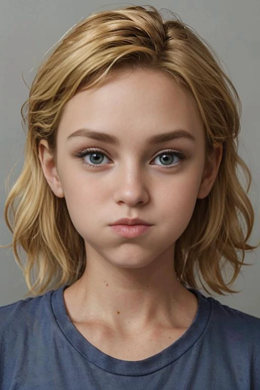 Slender blonde Russian  girl、Blonde hair and blue eyes、Russian girl at 10 yearal Skin Texture, Hyper-Realism,