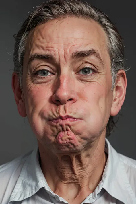 puffupcheeks, an old man, gray background <lora:PuffyCheeks:1>, (masterpiece:1.2), cinematic lighting, realism, realistic, RAW photo, 4k, highres, high quality, sharp focus,8k uhd, absurdres