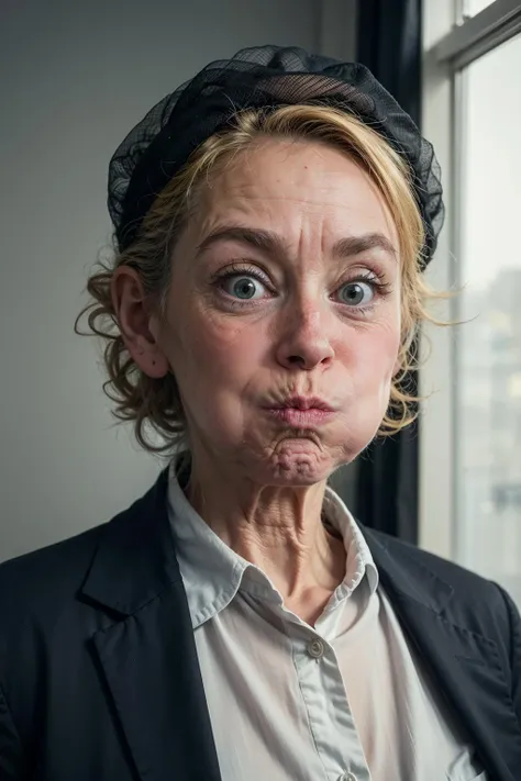 puffupcheeks, an old grandmother, 80 years old, hairnet, in a dark room, bright window <lora:PuffyCheeks:1>, (masterpiece:1.2), cinematic lighting, realism, realistic, RAW photo, 4k, highres, high quality, sharp focus,8k uhd, absurdres, (crossedeyes:1.1)