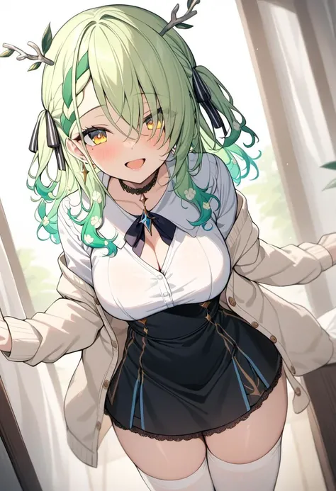 nsfw, (full nude:1.5), 1girl, female masturbation, pussy, Hairless Pussy, breast, medium breast, from below, (embarrassed:1.8), best quality, love juice, perfect anatomy, dynamic lighting, character focus, close to viewer, detailed eyes, open mouth, long hair, lie down on your back, hmcf, long hair, antlers, branch, two side up, hair ribbon, braid, jewelry, green hair