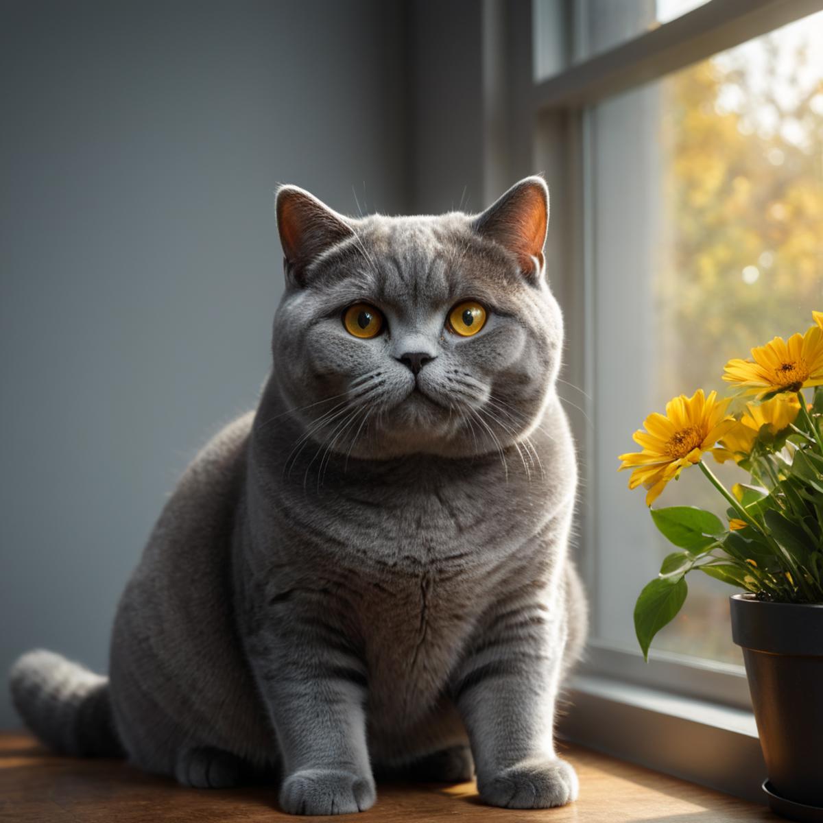 There is a cat sitting on a window sill next to a potted plant - SeaArt AI