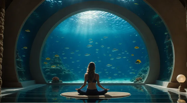 cinematic film still cinematic photo ((best best quality)), ((masterpiece)), ((realistic)), (detailed),scenery photo of deepsee underwater city under a dome,side profile of a meditating woman, (masterpiece), absurdres, HDR ,, (high quality:1.4), (best quality:1.4), (masterpiece:1.4), , official art, official wallpaper, surreal, , detailed landscape:1.1, magic in the air:1.1, stardust:1.1, whimsical atmosphere:1.1, dreamlike world:1.1, powerful energy:1.1, peaceful:1.1, vibrant colors, (detailed:1.05), (extremely detailed:1.1), sharp focus, (intricate:1.1), cinematic lighting, (extremely intricate:1.1), (epic scenery:1.1), vibrant colors, (beautiful scenery:1.1), (detailed scenery:1.1), (intricate scenery:1.1), (wonderful scenery:1.1), (sharp focus,absurdres,high quality,masterpiece,highres,best quality:1.5) . 35mm photograph, film, bokeh, professional, 4k, highly detailed . shallow depth of field, vignette, highly detailed, high budget Hollywood movie, bokeh, cinemascope, moody, epic, gorgeous, film grain, grainy