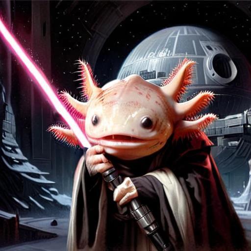 <lora:4xoltl:1>,an axolotl dressed as emperor palpatine from star wars,holding a light saber,background is in death star,