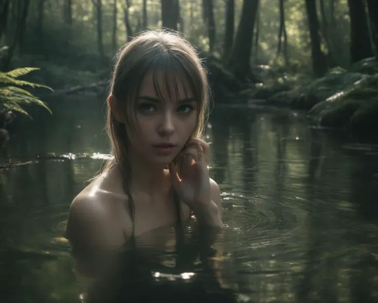 narcistic women fawning over themselves outdoors, sunlight in a forest, water in the background, (chiaroscuro:1.1) blended with (atompunk:1.2) style, (ziprealism:1.6)