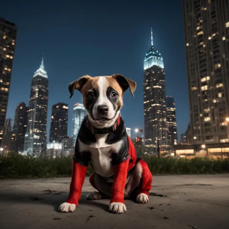 portrait photo of a (dirty scared puppy:1.1) being kicked with foot by (Harley Quinn) with skyscraper background at night, BREAK ((\(Harley Quinn\), fight, action pose, dynamic pose, extreme detailed), (puppy, small, dirty, scared expression, extreme detailed)), BREAK (nighttime, skyscraper background, dynamic background, extreme detailed), BREAK (professional portrait photo, epic cinematic shot, dynamic composition, beautiful natural soft light, dynamic lighting), BREAK (professional unique masterpiece, highly professionally detailed, hdr, intricate details, realistic proportions, highly detailed textures, professional composition, beautiful coherent professional, detailed reflections, highly detailed atmosphere, raytracing, natural color scheme)