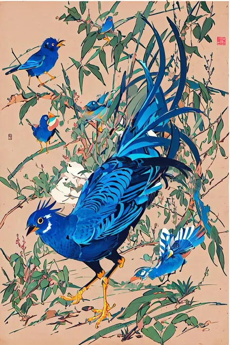 <lora:jakuchu:0.8>,blue bird,