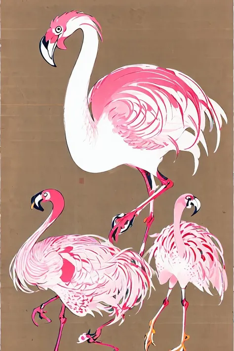 <lora:jakuchu:0.9>,flamingo,