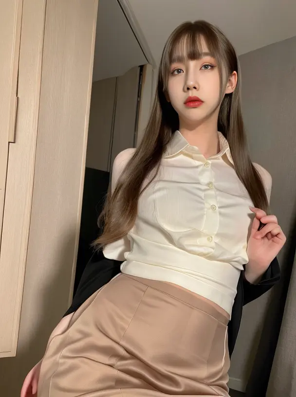 best quality, twintails,ultra high res, (photorealistic:1.4),(18 yo girl), serious, cute, pale skin, hands together in front, background street,(eyeshadow),(business suit),(dress shirt),(pencil skirt), pantyhose,peaceful neighborhood, sunlight,makeup,red lips,beauty, <lora:koreanDollLikeness_v15:0.2> <lora:shiliuyelei-000004:0.85>