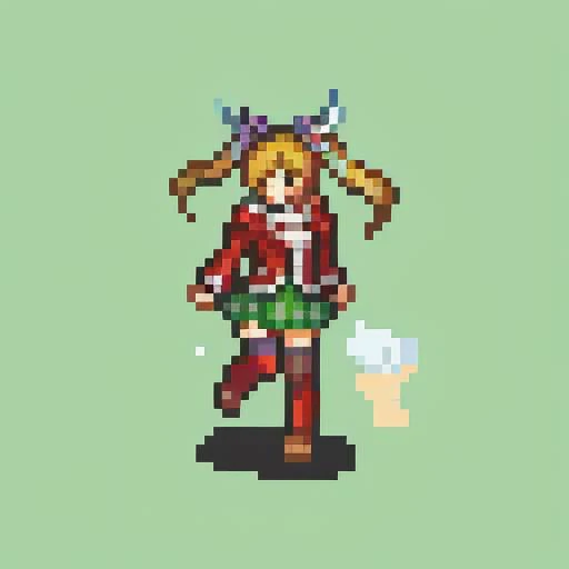 masterpiece, best quality, <lora:FE_V2:1> <lora:alisa-nvwls-v2:1> alisa reinford, two side up, sen1alisa, purple ribbon, turtleneck, red jacket, green miniskirt, brown thighhighs, two side up, standing