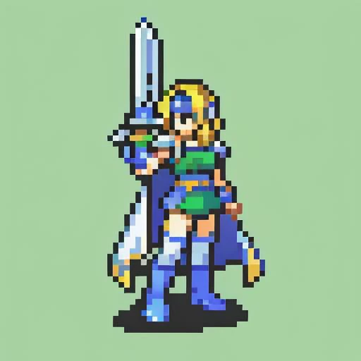 masterpiece, best quality, <lora:FE_V2:1> <lora:celes-nvwls-v2-final:1.3> celes chere, blue headband, green leotard, white cape, blue bracelets, white thighhighs, blue boots, holding sword