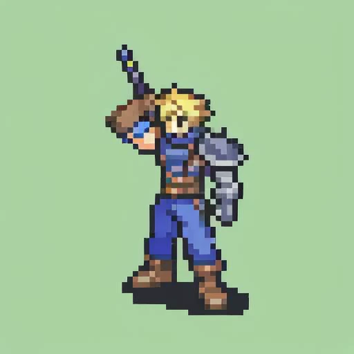 masterpiece, best quality, <lora:FE_V2:1> <lora:cloudstrife-nvwls-v1-final:1> cloud strife, shoulder armor, sleeveless turtleneck, suspenders, belt, baggy pants, gloves, bracer, boots