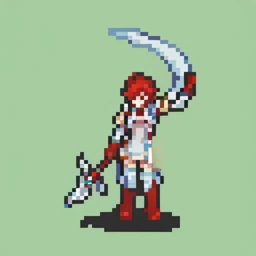 masterpiece, best quality, <lora:FE_V2:1> <lora:hinoka-nvwls-v1-final:1.3> hinoka, short dress, white scarf, shoulder armor, vambraces, garter straps, thigh boots, red gloves, holding spear