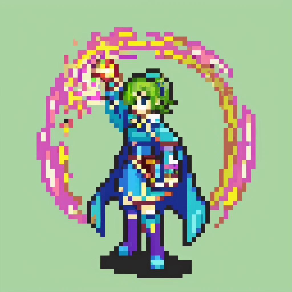 masterpiece, best quality, 1girl, solo, <lora:FE_V2:1> <lora:nino_fe_v1:1> nino, green hair, short hair, blue eyes, purple hairband, skirt, full body, boots, belt, cape, pouch, fire, magic, casting, spell, magic circle, tome, grimoire, book