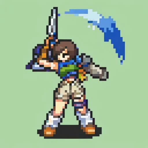masterpiece, best quality, <lora:FE_V2:1> <lora:yuffie-nvwls-v1-final:1> yuffie kisaragi, headband, sleeveless turtleneck, shoulder armor, armguard, fingerless gloves, tan shorts, single thighhigh, fishnets, socks, sneakers, holding knife