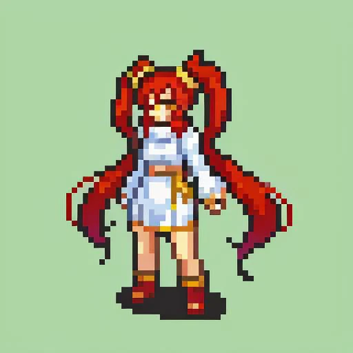 masterpiece, best quality, <lora:FE_V2:1> 1girl, solo, standing, red hair, twintails, very long hair, hair scrunchie, yellow eyes, white sweater, ribbed sweater, sweater dress,