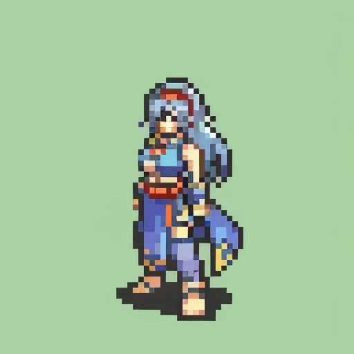 masterpiece, best quality, <lora:FE_V2:1> <lora:scherazard-nvwls-v2-final:1> scherazard, hairband, hoop earrings, forehead jewel, necklace, crop top, cleavage, sarong, bridal gauntlets, sandals