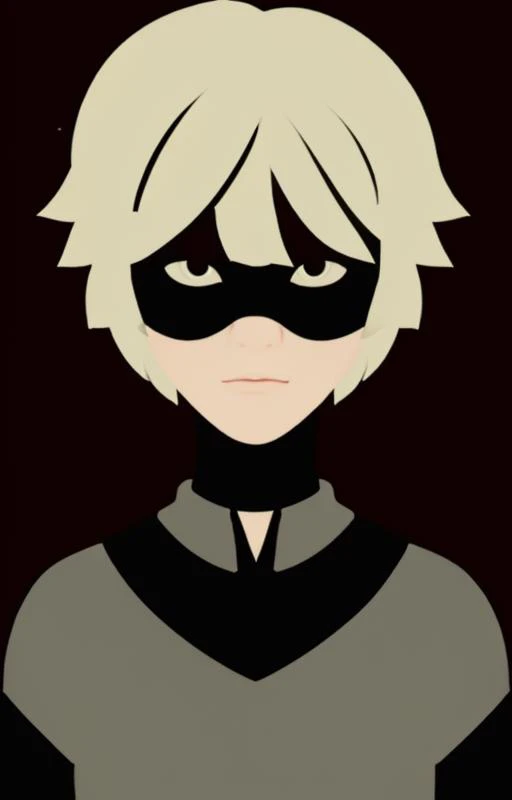 a young man, black costume, black eye mask, blond, <lora:cat_noir:0.65>, <lora:anime_minimalist_v1-000020:1>