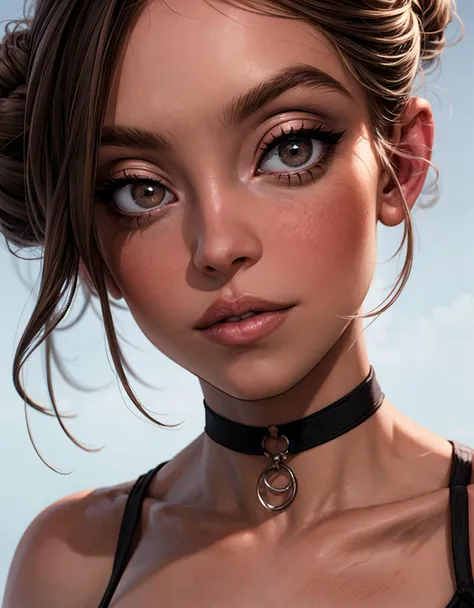 (ultra-detailed graphic novel illustration:1.1),
<lora:detail tweaker 90 CA 15:1.2>, <lora:Sydney Sweeney:0.9>, BREAK,
young sports-girl, short dark hair bun, large brown eyes,
pink lips, choker, (small tight black sexy open swimwear:1.1),
(close portrait view, face close-up,:1.2) frontal photo-studio soft lighting,
