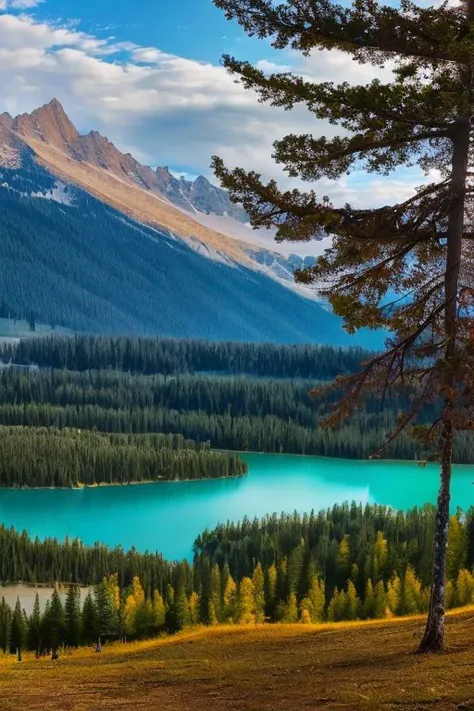 bosque hermoso con lago una montaa al fondo